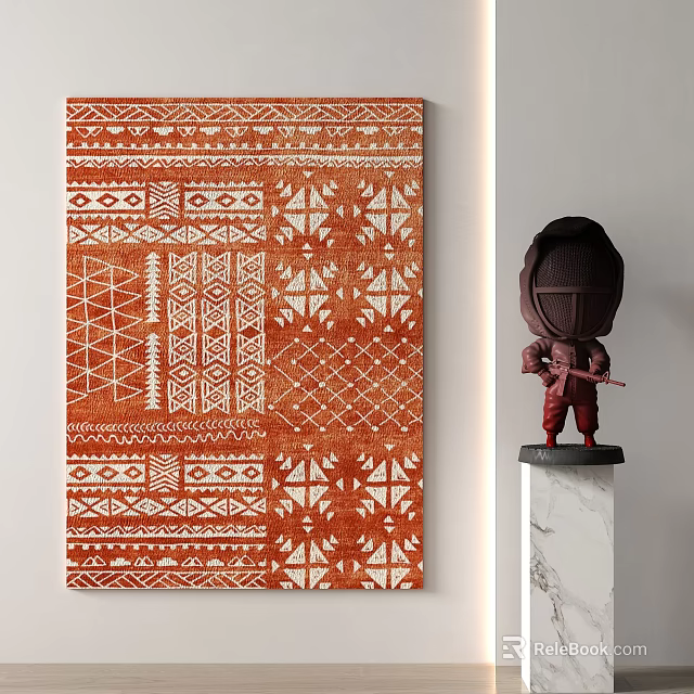 Decorative Painting With Geometric Patterns And Action Figure On Marble Base 3d model
