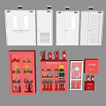 Various Fire Equipment Including Red Storage Cabinets Extinguishers And Safety Tools 3d model