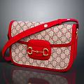 Stylish Patterned Shoulder Bag with Red Trim Red Strap and Golden Horsebit Detail