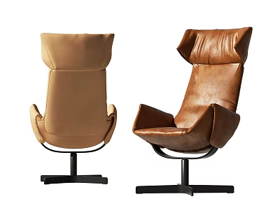 Modern Brown Leather Office Chair With High Backrest And Black Metal Swivel Base 3d model