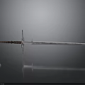 Medieval Sword With Metal Blade Cross Guard And Leather Wrapped Hilt On Black Surface Reflection