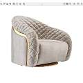 Elegant Beige Velvet Single Sofa With Quilted Pattern And Gold Trim Design