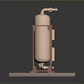 Industrial Equipment With Two Vertical Cylindrical Tanks Supported By Red Metal Frame On Platform Base