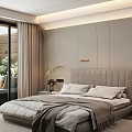 Elegant Modern Bedroom Interior With Large Bed Upholstered Headboard Nightstands And Floor to Ceiling Windows