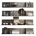 Stylish Tableware Collection Displayed On Modern Shelves With Plates Glasses Utensils And Bowls