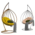 Stylish Hanging Chairs With Brown White Frames Yellow Pink Cushions Green Pillows And Gray Blankets