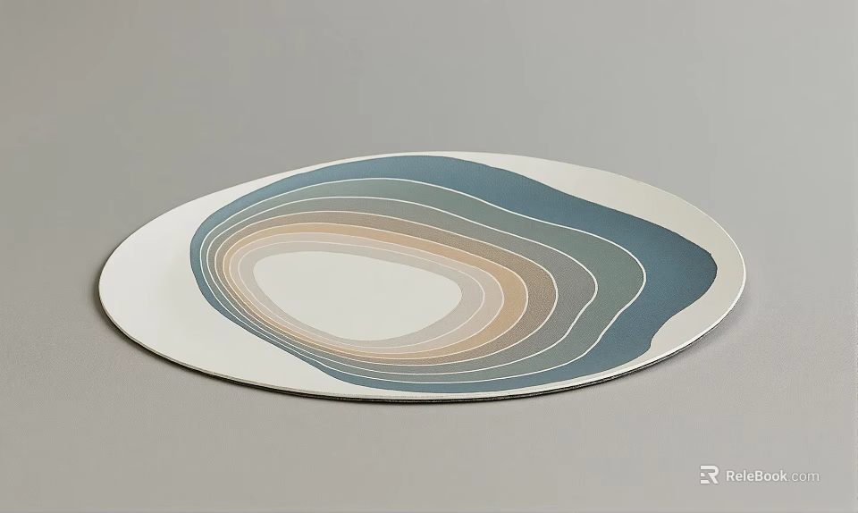 Round Rug With Geometric Circular Patterns In Blue Beige And White Tones 3d model 
