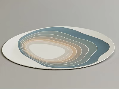 Round Rug With Geometric Circular Patterns In Blue Beige And White Tones 3d model