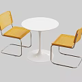 Modern Round White Table With Yellow Woven Chairs And Metal Frames 3d model