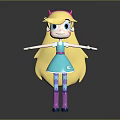 Cartoon Character With Blonde Hair Pink Horns Blue Dress Purple Stockings And Outstretched Arms