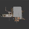 3D Industrial Factory Model With Circular Pipes Equipment And Brown Metal Platform