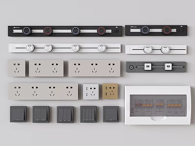 Various Modern Switch Panels With Different Colors Switches And Sockets For Home Electrical Use 3d model