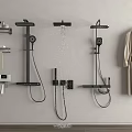 Modern Wall Mounted Shower Systems With Multiple Heads Handheld Sprayers Shelves And Bathrobe 3d model