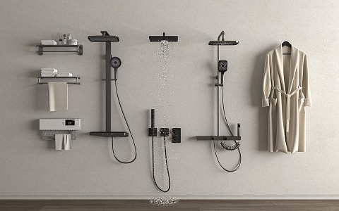 Modern shower nozzle towel rack bathrobe 3d model