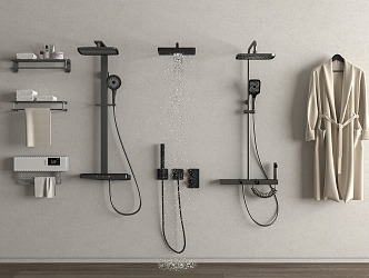 Modern shower nozzle towel rack bathrobe 3d model