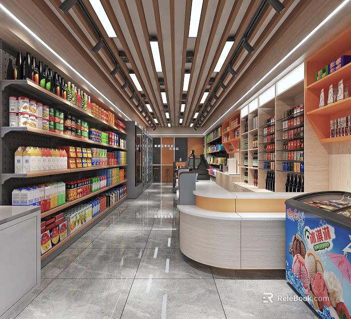 Modern Supermarket Department Store Interior With Shelves And Various Products 3d model 