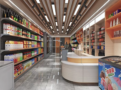 Modern Supermarket Department Store Interior With Shelves And Various Products 3d model