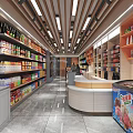 Modern Supermarket Department Store Interior With Shelves And Various Products