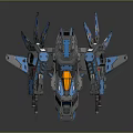 Futuristic Cosmic Spaceship 3D Model With Blue Gray Design And Yellow Accents
