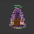 Modern Decorative Object With Purple Silver Body Green Top And Orange Center Piece