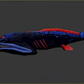 3D Rendered Fantasy Fish With Dark Blue Body Red Accents Blue Spots And Long Tail
