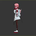 Game and Movie Character With Pink Hair Red White Coat And Red Plaid Skirt