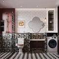 Modern Bathroom Interior With Tile Decor Patterned Floor And Washer 3d model