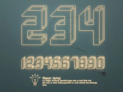 Stylish Neon Lamp Combination Featuring Digital Numbers For Home Decor 3d model