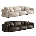 Three Seater Leather Sofa in Beige and Dark Brown with Decorative Cushions