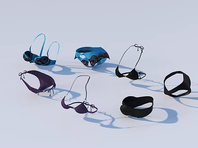 Various Styles Lingerie Clothes With Blue Purple Black Bras And Panties 3d model