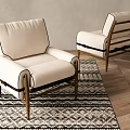 Modern Single Sofa with Beige Upholstery and Wooden Frame on Geometric Rug