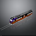 Sleek Modern Red Blue Train With Black Front On Tracks And Passenger Windows