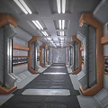 Futuristic Corridor Design With Metallic Structures Bright Ceiling Lights And Industrial Pipes