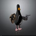 Cartoon Penguin Character With Black Body White Belly Orange Beak Carrying Sack And Holding Gun