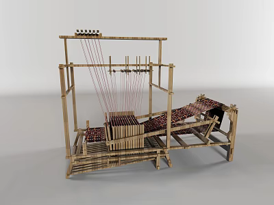 Traditional Wooden Weaving Machine With Wooden Frame As Industrial Equipment For Textile Production 3d model