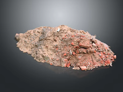 A Pile Of Dirt Mixed With Red Bricks Rubble And Rough Texture On Dark Background 3d model