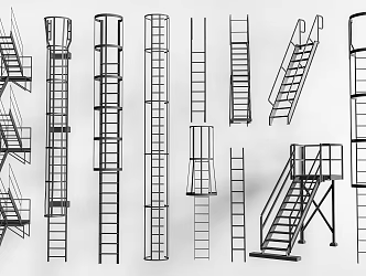 Modern External Stairs Roof Stairs Roof Climbing Ladder External Ladder Steel Frame Stairs 3d model