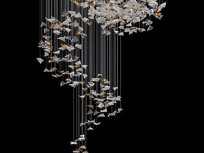 Modern Artistic Chandelier With Hanging Metallic Geometric Pieces In Silver And Gold 3d model