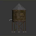 Industrial Water Tower Structure With Conical Roof Metal Ladder And Support Legs 3d model