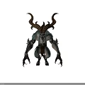 Standing Mythical Creature Character With Curved Horns Teal Skin Sharp Claws And Decorative Waist Sash