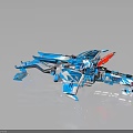 Cosmic Spaceship Model Blue And White Detailed Mechanical Design With Wings And Red Accents