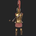 Ancient Warrior Armor Clothing With Golden Breastplate Red Feather Helmet Red Skirt Leg Armor Sword