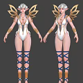 Elf Character With Silver Hair White Bodysuit Gold Wings And Blue Straps