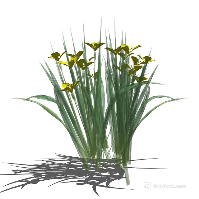 Vibrant Yellow Flower Plants With Long Green Leaves In Fresh Natural Growth 3d model 