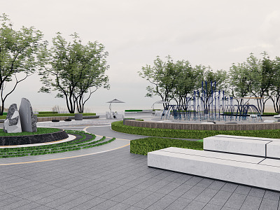 Modern Park Municipal Park Landscape Pocket Park Outdoor Corridor Special-shaped Seat Linear Park Arc Park model