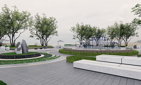 Modern Park Municipal Park Landscape Pocket Park Outdoor Corridor Special-shaped Seat Linear Park Arc Park 3d model