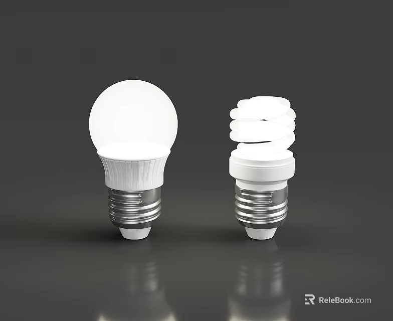 Side By Side Display Of Traditional And Spiral White Light Bulbs 3d model 