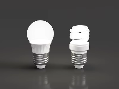Side By Side Display Of Traditional And Spiral White Light Bulbs 3d model