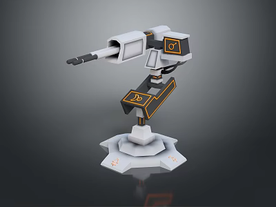 Mechanical Arm Model With White Black Body Yellow Logo And White Base On Dark Background 3d model