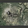 Realistic 3D Terrain Model With Green Mountain Topography And Volcanic Crater